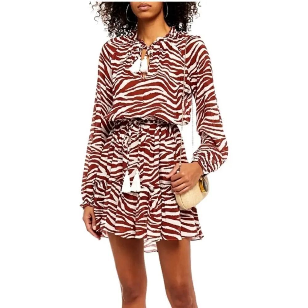 Veronica Beard Danica Cover Up Dress Size Large Animal Print Long Sleeve